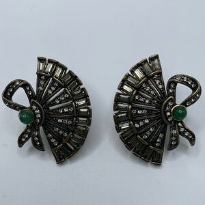 VTG Fabulous Unsigned Fan Shaped Earrings with Crystals. Art Deco